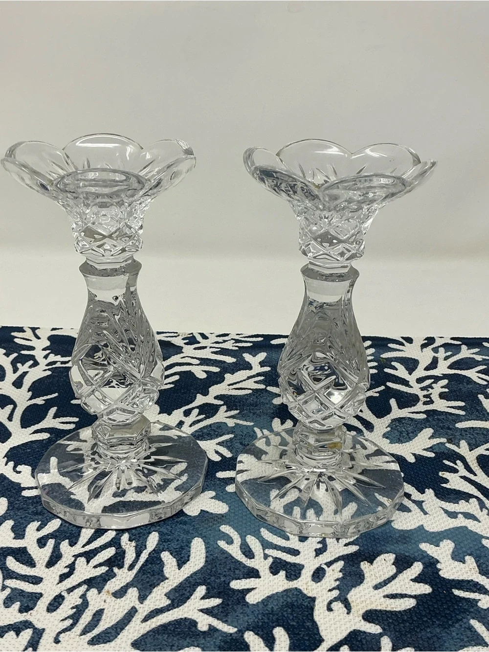 Mikasa Clear Crystal Cut Pair of Candlestick Holders